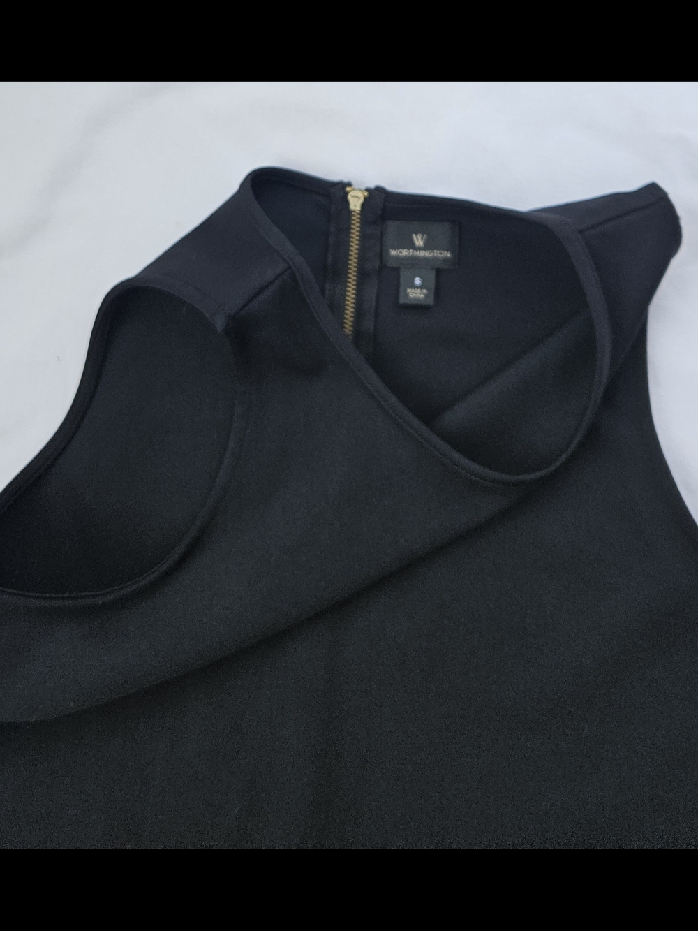 Worthington Black Sheath Dress Asymmetrical Hem Gold Detail Size S - Picture 4 of 7